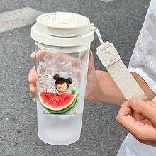 1個/5個 500ml 可愛西瓜女孩印花便攜杯，附吸管與提繩的塑膠水瓶，防漏杯，日系可愛夏季圖案，適合冰咖啡、冷萃咖啡與日常夏季飲品，好朋友生日禮物，西瓜愛好者 - 多色-小人西瓜 - 查看 10
