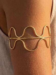Brazalete geométrico de rombo dorado/plateado, brazalete abierto, adecuado para la playa y festivales - Dorado - Ver 7