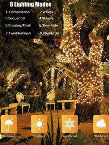Solar-Powered Fairy Lights - 200 LED, 21.95meter Outdoor String Lights With 8 Modes, Waterproof, Perfect For Christmas Tree, Party & Wedding Decor (Warm White/Colorful/White) - Solar String Lights - View 7