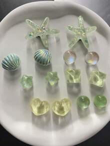 14pcs Green Starfish & Shell Shoe Decorations, Removable Accessories For Garden Shoes, Sandals, Holiday Gifts - Green - View 8
