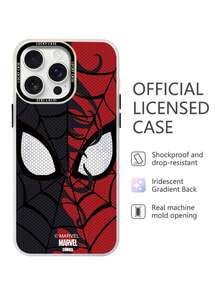Miniso Marvel Spider-Man 手機殼適用於 iPhone 18 Pro Max 17 Pro Max 16 Pro 17 16 15 14 Plus 13 Pro 11 12 Pro XS Max Air XR，個性化創意雷射漸層壓克力保護殼 - 白色 - 查看 1