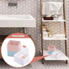 2-Slot Cotton Ball & Cotton Swab Holder, Plastic Container Dispenser Box With Hinged Lid, Bathroom Storage Organizer - A - View 9