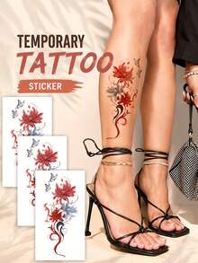 Waterproof Butterfly Flower Temporary Tattoo Sticker For Women, Long Lasting Fake Tattoo Decal For Leg, Arm, Shoulder, Back, Festival Party Vacation Body Art - Multicolor - View 9