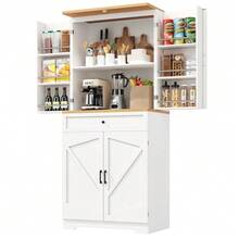 High-End Kitchen Unit With 12 Doors And Drawers (80 X 40 X 180 Cm), Modern Storage Unit For Snacks, Made Of MDF And Chipboard, Sideboard For Dining Room, Kitchen Or Living Room. - White - View 11