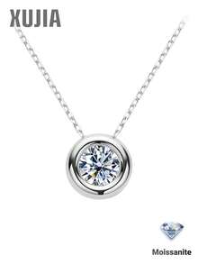 XUJIA 1PC 1CT/2CT/3CT Moissanite Necklace 925 Sterling Silver Moissanite Necklace For Women, 6.5mm/8mm/9mm Round Bezel Set Pendant, Adjustable 18"+2" Chain - PMO-078 - View 2