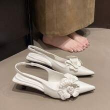 Frühlingsneuheit 2026 Damen Sandalen im koreanischen Stil mit geschlossener Zehenpartie, Spitzenabsätze mit Blumenverzierung, elegante hochabsätzige Pumps - Weiss - Übersicht 4
