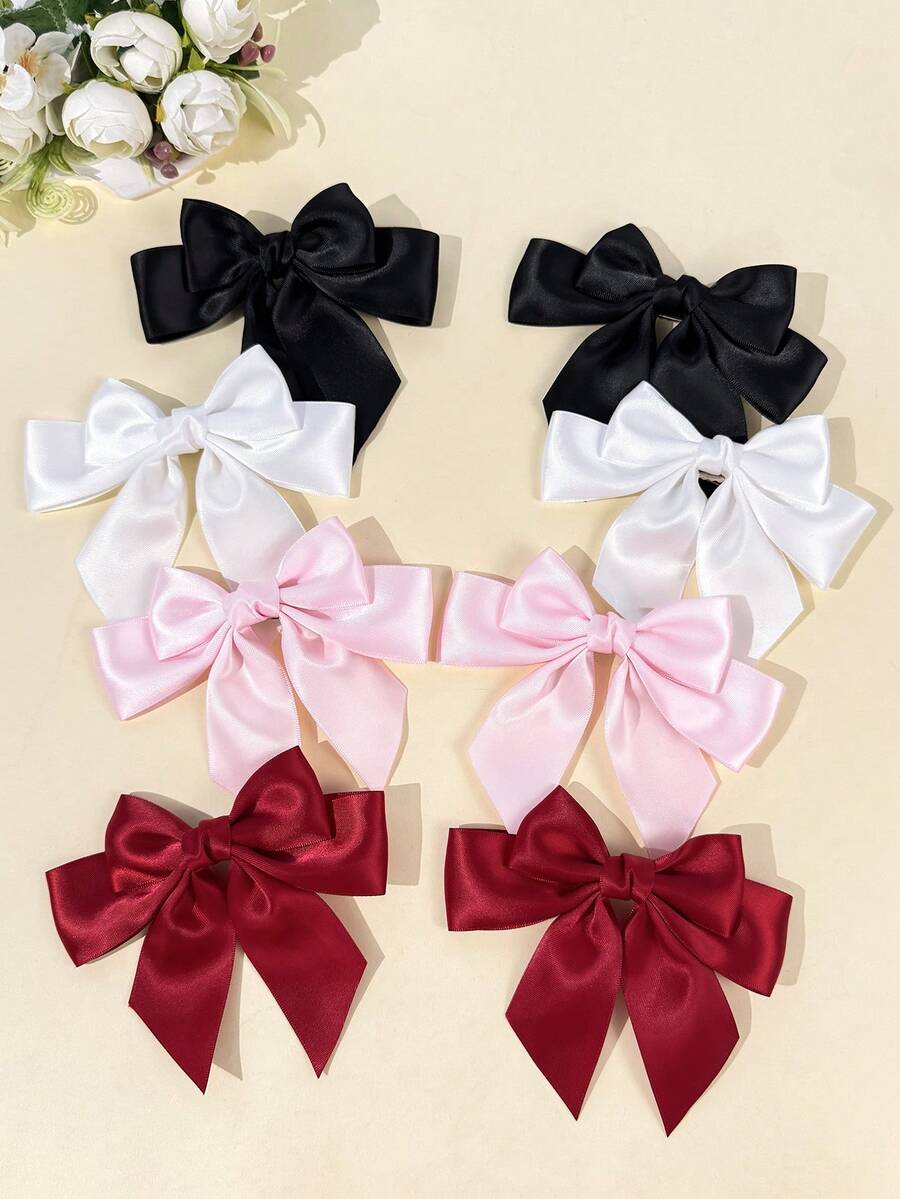 2pcs Women's Minimalist Elegant Glossy Satin Ribbon Large Bow Hair Clips, Sweet Atmosphere Styling Hair Accessories,Claw Clips