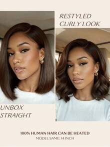 UNice Peruca Bob 7x5 Bye-Bye Slip com Renda, Marrom Chocolate Escuro, Repartição Lateral, Yaki Liso, com Cordão Invisível, Ajustável a Todos os Tamanhos de Cabeça, 100% Cabelo Humano, Pré-Cortada, Pré-Arrancada, Nós Descoloridos, Pronta para Usar, Sem Cola, Densidade de 150%, Amigável para Iniciantes, para Mulheres - S4 - Visão 5