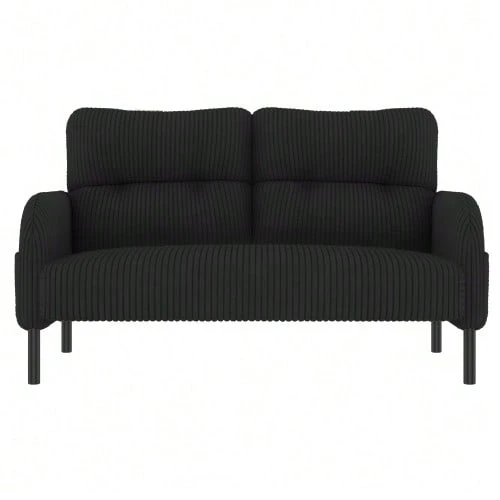 Sofá de dos plazas de pana con acolchado confortable, respaldo alto y bolsillos laterales, patas metálicas, bolsillos laterales integrados, suavidad acogedora y soporte óptimo, perfecto para espacios de relajación en la oficina en casa. - Negro - Ver 1
