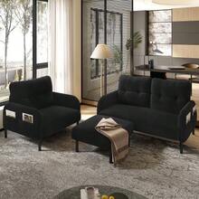 Sofá de dos plazas de pana con acolchado confortable, respaldo alto y bolsillos laterales, patas metálicas, bolsillos laterales integrados, suavidad acogedora y soporte óptimo, perfecto para espacios de relajación en la oficina en casa. - Negro - Ver 6