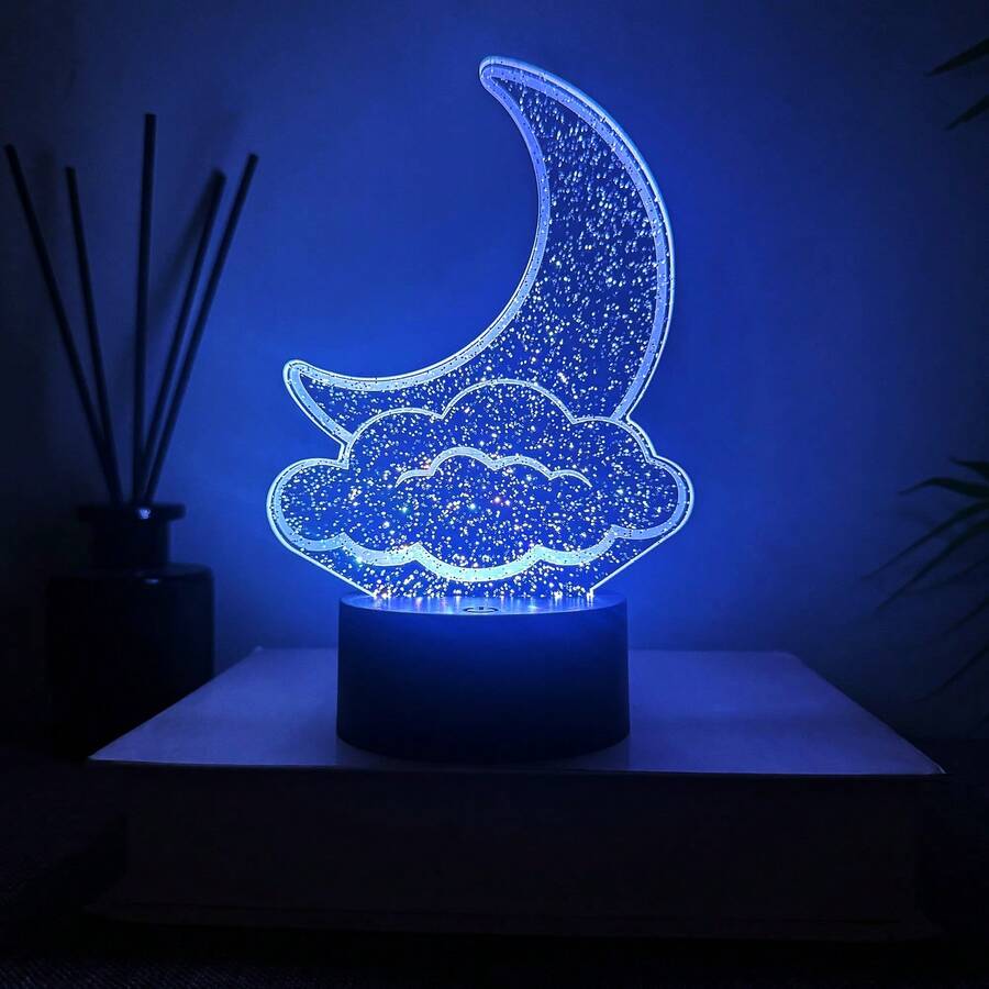 1PC 3D Creative Moon & Star Night Light, Sleep Lamp, Touch Control Adjustable Color, Birthday & Holiday Gift For Loved Ones - Multicolor - View 1