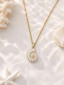 1pc Elegant Stainless Steel 18K Gold Plated Ocean Style Drip Oil Spiral Vortex Inspired Pendant Necklace, Summer Bohemian Style Jewelry - Beach Vacation, Classic Design, Suitable For Parties And Banquets, Unisex Valentine's Day Birthday Gift - Multicolor - View 4