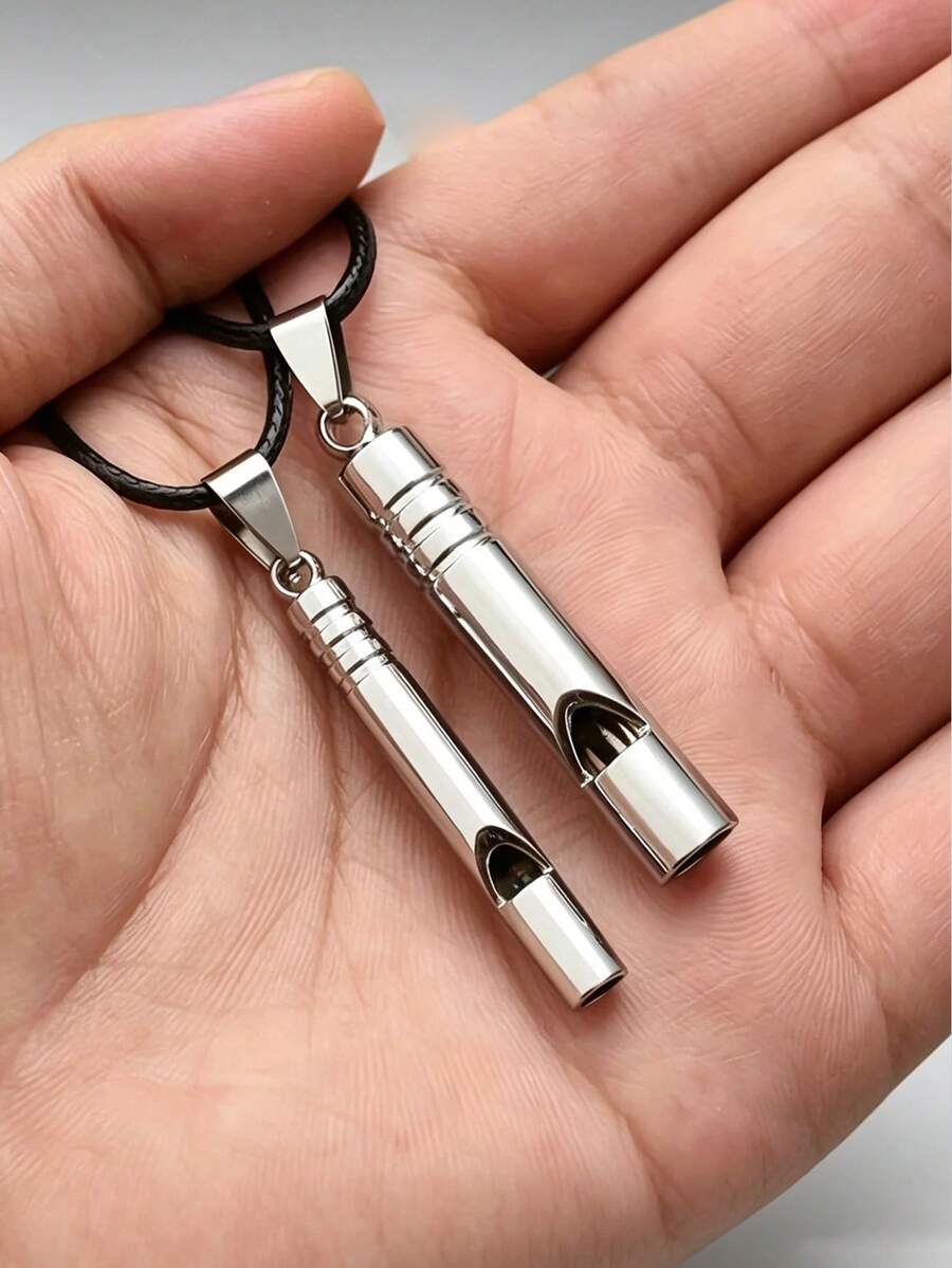 2PCS/1PC Emergency Survival Whistle, Dual-Tube Whistle, Extra Loud Aluminum Whistle With Lanyard Keychain, Suitable For Outdoor Camping, Hiking, Trekking, Travel, Boating