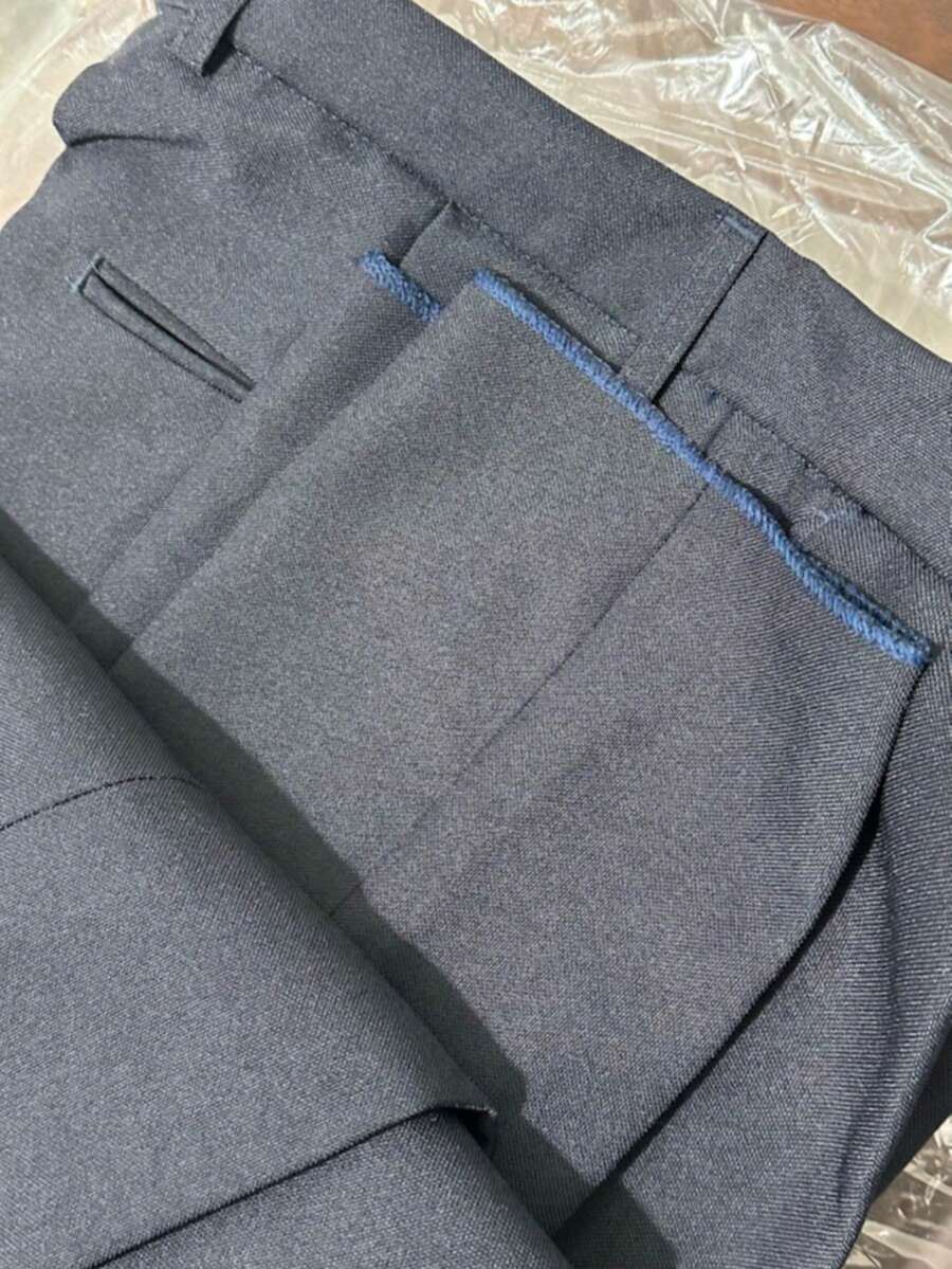 pthirillo Men's Slim Fit Executive Dress Pants In Polyester Fabric, Classic Formal Style With Overlock Hem Finish - 藏蓝色 - 查看 1