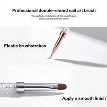 Pinceau à ongles décoré de strass à double usage, pinceau à pointe ronde & pinceau de précision pour la décoration d'ongles DIY - Multicolore - Voir 3