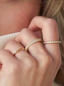 Luxury 925 Sterling Silver High-End Women's Full Diamond Ring Set - Round - View 1