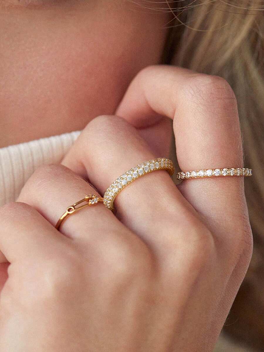 Luxury 925 Sterling Silver High-End Women's Full Diamond Ring Set - Round - View 1