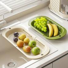 Expandable Household Draining Basket Multifunctional Kitchen Vegetable Washing Basin Dish Rack Plastic Dish Drying Rack Kitchen Sink Adjustable Vegetable Fruit Basket Pasta Drying Rack Draining Board Expandable Dish Cup Plastic Storage Rack - One Size - View 3