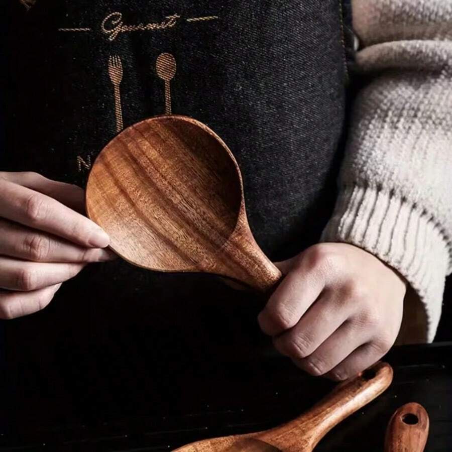 COOKDEVIL 3-Piece Wooden Cooking Kitchen Utensils Set, Natural Wood Spoon, Stir-Fry Spatula, Rice Scoop And Non-Stick Pan Spatula, Durable And Stylish Kitchen Tools - Wood Color - View 1