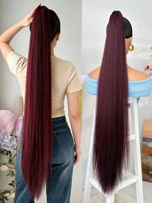 HEYPINK 38-Inch Extra Long Straight Synthetic Hair Ponytail Extension, Ombre Brown To Burgundy Black, Claw Clip Ponytail Hair Accessory Suitable For Women Party And Daily Use - Dark Brown - View 17