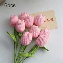 Handmade Crochet Tulip Bouquet, Mixed Color Knitted Artificial Flowers, Spring Hand-Woven Flowers, Realistic Yarn Flowers, Wedding Decoration Flowers, Perfect For Valentine's Day, Mother's Day, Wedding And Graduation Gifts, Tabletop Decor, Home Kitchen Living Room Beautification Decoration, Artificial Flower Decor, Blue And Pink Flowers - Multicolor - View 18