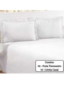 Curtain Set (2 Meters) + Standard Double Bedspread (3 Pieces) - 白色和灰色 - 查看 3
