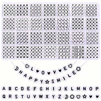 1 Box 1400 Pcs Round Letter Beads For Jewelry Making, 31 Styles White A-Z Alphabet Acrylic Beads Kit Heart Beads For Bracelet Making (4 * 7 Mm)