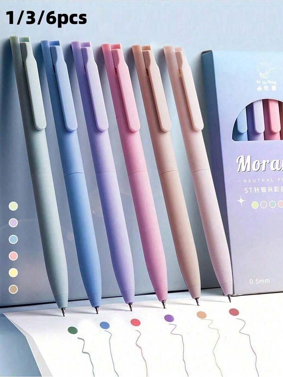 6/3/1pc Mixed Color Gel Pens Office Supplies Ballpoint Pens Black Pens Colored Pencils Back To School - Multicolor - View 1