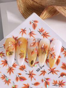 2件裝全息楓葉美甲貼紙，自黏式秋季楓葉貼花，虹彩漸層效果，3D橘色楓葉美甲貼，適合感恩節與秋季美甲，DIY美甲裝飾貼紙，美甲用品 - 彩色 - 查看 8