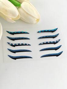 1pc Blue Black Rhinestone Eyeliner Face Decoration Sticker, Diamond Eyeliner Sticker, Reusable Eyeliner Sticker, Easy To Use, Suitable For Women's Makeup And Eye Decoration - 彩色 - 查看 9