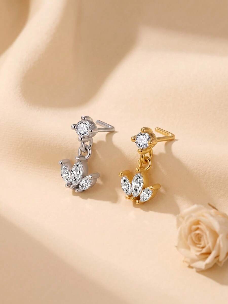 18G Stainless Steel L-Shaped Dangle Nose Ring, CZ Dangle Nose Hoop, Nose Stud For Women - L-type - View 1