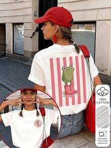 Camiseta de manga corta holgada con hombros caídos 100% algodón para mujer, tortuga acuarela fresca, top casual versátil blanco de verano - Blanco - Ver 1