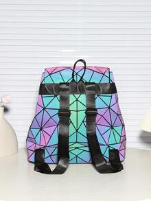 New Colorful Geometric Glow-In-The-Dark Backpack, Diamond Pattern Large Capacity Gradient Travel School Bag, Fashion Minimalist Backpack, Unisex Exquisite Small Backpack, Color-Changing Under Different Light Intensities - Dark Wash - View 6