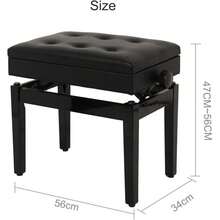Height Adjustable Faux Leather Piano Stool With Storage - 56x34x(47-56)CM - Ver 2