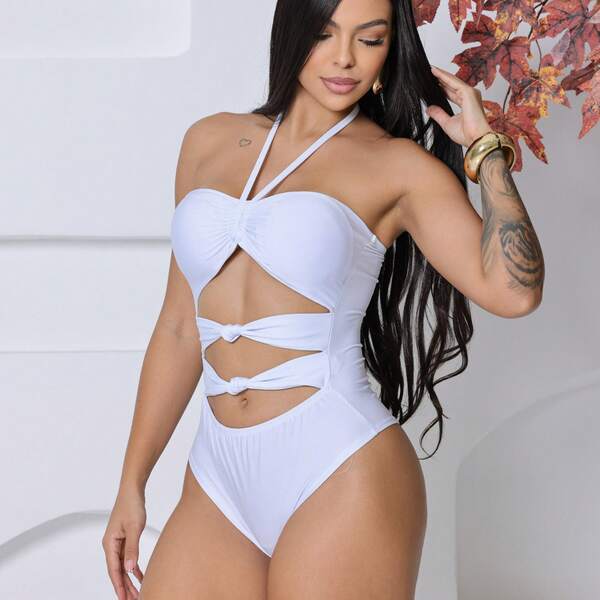 Body Feminino com amarração recortes 3 tiras suplex
