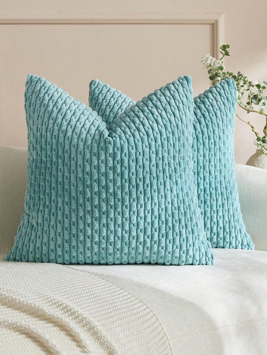 1pc/2pcs Bohemian Striped Throw Pillow Cover (Pillow Insert Not Included), Soft Plush Corduroy Solid Color Decorative Square Pillow Case, Suitable For Holiday, Sofa, Bedroom, Bed, All Seasons Use.
