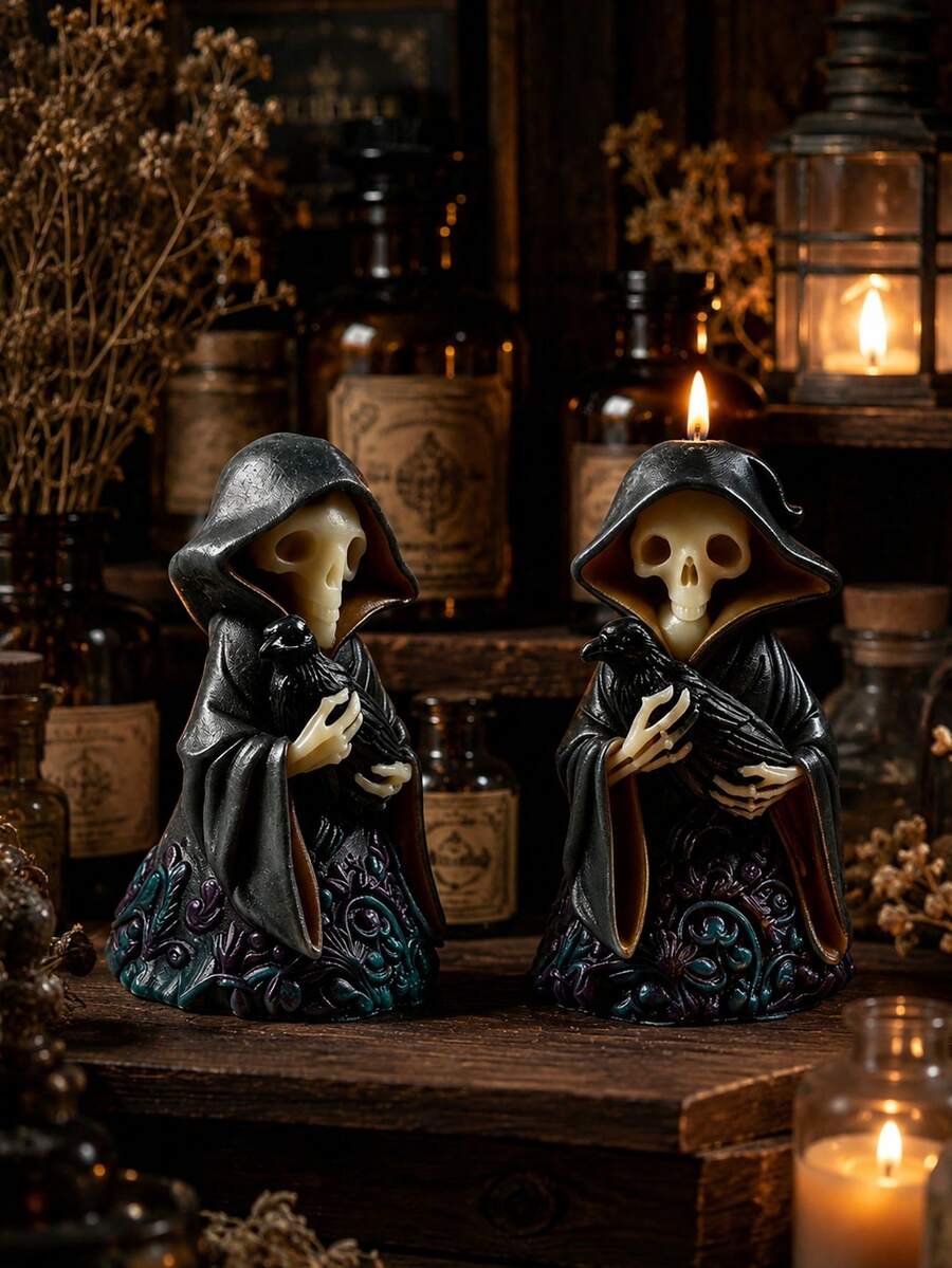 1pc Cool Grim Reaper Candle Silicone Mold, Exquisite Wing, Crow & Skull Details, Flexible Silicone Easy To Demold And Clean, Can Make Artistic Scented Candles / Resin Ornaments, Suitable For Dark Aesthetic Home Decor, Gothic Style Space Arrangement, Personalized Gift, A Unique Choice For Holiday Gifts, Also Suitable For Handmade Enthusiasts To Create Cold Atmosphere Works - Silicone Mold - View 1