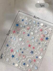 1pc Blue-Pink Gradient Ocean Shell & Starfish Transparent Sticker, Waterproof & Wear-Resistant PET Material, Laptop Decoration / Earphone Case DIY / Phone Case Material, Fresh Ocean Style Decorative Sticker School Supplies - Blue Starfish Sticker - View 7