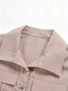 120g Non-Stretch Woven Polyester Casual Solid Color Shorts Set, Outdoor, Women Elegant Summer - Khaki - View 4