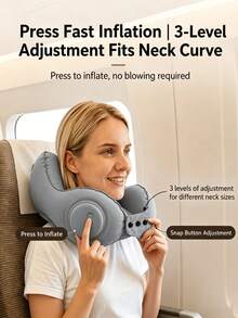 U-Shaped Inflatable Neck Pillow With Automatic Neck Support, Portable, Multi-Angle Adjustable, Quick-Release Buckle, Suitable For Travel, Home, Office And Car Use, Great Gift Recommendation For Holidays And Outdoor Activities - Multicolor - View 3