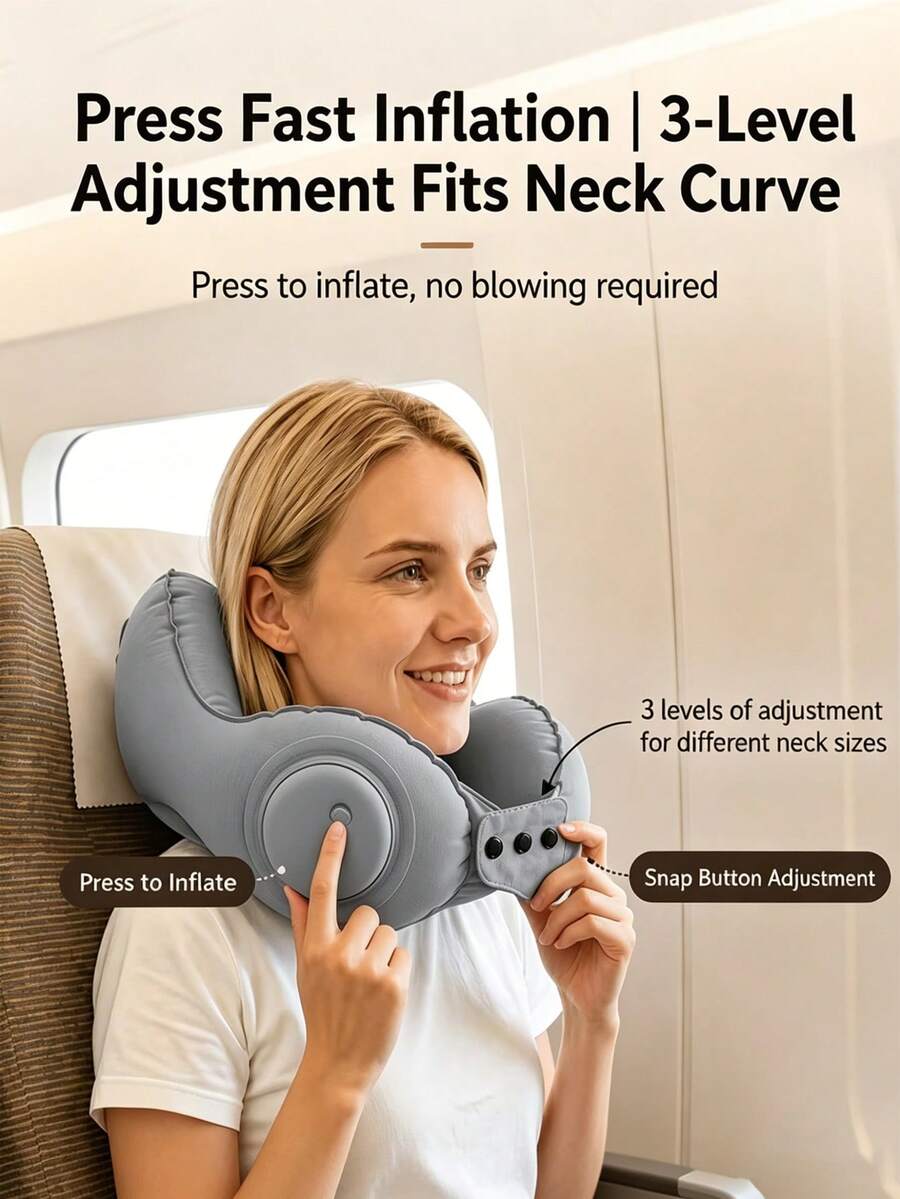 U-Shaped Inflatable Neck Pillow With Automatic Neck Support, Portable, Multi-Angle Adjustable, Quick-Release Buckle, Suitable For Travel, Home, Office And Car Use, Great Gift Recommendation For Holidays And Outdoor Activities - Multicolor - View 1