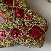 1/5英吋刺繡網紗蕾絲飾邊，金線鑽石圖案，亮面蕾絲緞帶，適用於洋裝衣物縫製手工，適合髮飾蝴蝶結、包包、帽子、窗簾、派對裝飾，復古波希米亞風縫製配件布飾邊 - 多色C - 查看 10