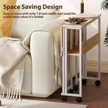 Folding Desk With Storage Shelf, 24.8 Inch Compact Table On Wheels For Small Spaces, Multi-Purpose Portable Writing And Study Desk  Home Office, Bedroom,Dorm, White - D - View 2