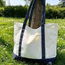 1/4/8pcs 17.7x12.6x5.9inch Large Capacity Natural Color Contrast Color Canvas Multi-Piece Set, Wedding Bachelorette Party SPA Gift Tote Bag, Travel Storage Bag, Shopping Bag, Mommy Bag, Beach Bag, Suitable For Wedding Theme Party, DIY Personalized Painting Embroidery Heat Transfer Tote Bag, Bright Color With Front Phone Fashion Glasses Pocket Large Shoulder Bag - View 19