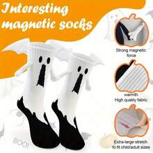 1 Pair Couple Halloween Socks Ghost Suction Hand-Holding Socks Cute Funny Bat Socks - Multicolor - View 2