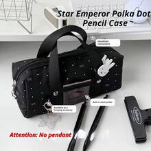 1pc Star Polka Dot Bowknot Handheld Pencil Case, Large Capacity Student Stationery Storage Bag, Essential For New Semester, Durable Fabric, Waterproof And Stain-Resistant, Sweet And Exquisite Star Polka Dot With Bowknot Design, Convenient Handheld Design,Back To School - A - View 6