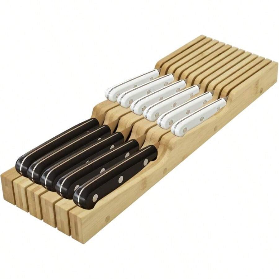 Knife Drawer Organizer Bamboo In-Drawer Knife Block Organizer Kitchen Steak Knives Holder Organizer For Drawer 11 Knives Slots 11 Knives Slots - Variant - View 1