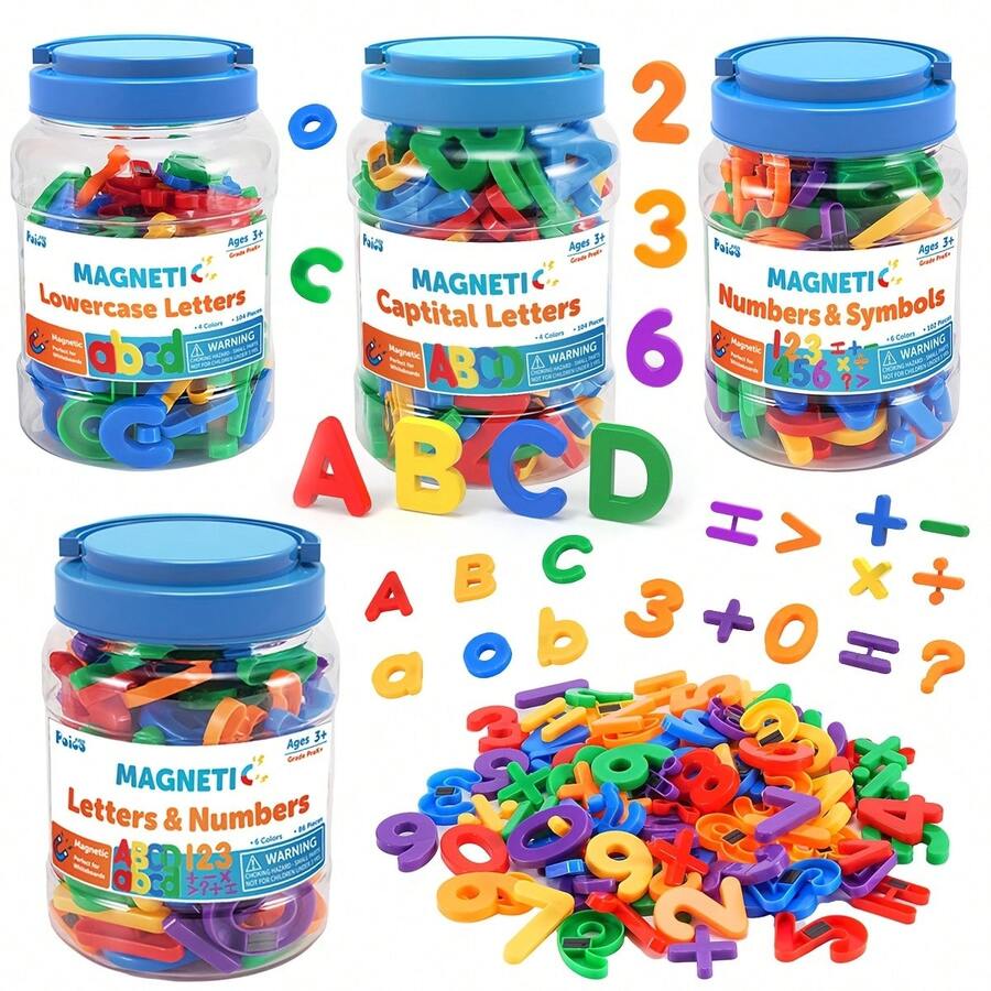 彩色塑料字母数字磁性冰箱贴,ABC 123 益智玩具套装,学前儿童学习拼写、计数、大小写字母、数学符号,男孩女孩感官玩具 - 彩色 - 查看 1