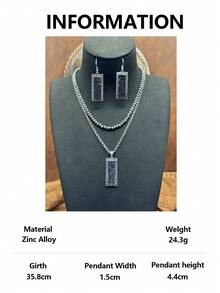 1 Set / Western Vintage Style Jewelry Set, 1 Pair Rectangular Faux Turquoise Earrings And Double Layer Necklace, Rugged And Eye-Catching Overall Style, Full Of American Western Wilderness Texture, Highly Compatible With Cowboy Style, American Vintage Hot Girl Style, And Western Cargo Style Style. - Bohemian Style - View 36