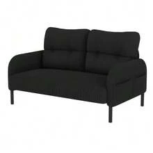 Sofá de dos plazas de pana con acolchado confortable, respaldo alto y bolsillos laterales, patas metálicas, bolsillos laterales integrados, suavidad acogedora y soporte óptimo, perfecto para espacios de relajación en la oficina en casa. - Negro - Ver 7